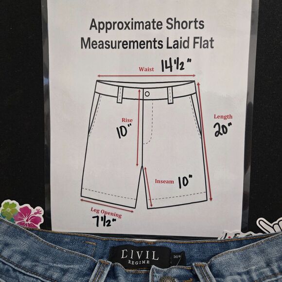 Civil Regime Distressed Denim Bermuda Shorts – 100% Cotton, Raw Hem, Size W30 - Picture 16 of 16